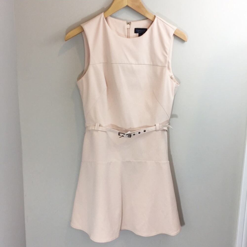 Topshop Light Pink Fit & Flare Belted Dress